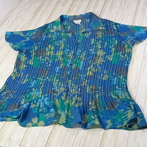 Only Necessities Pleated Semi-Sheer Button Up Blouse Size 1X - Picture 6 of 11